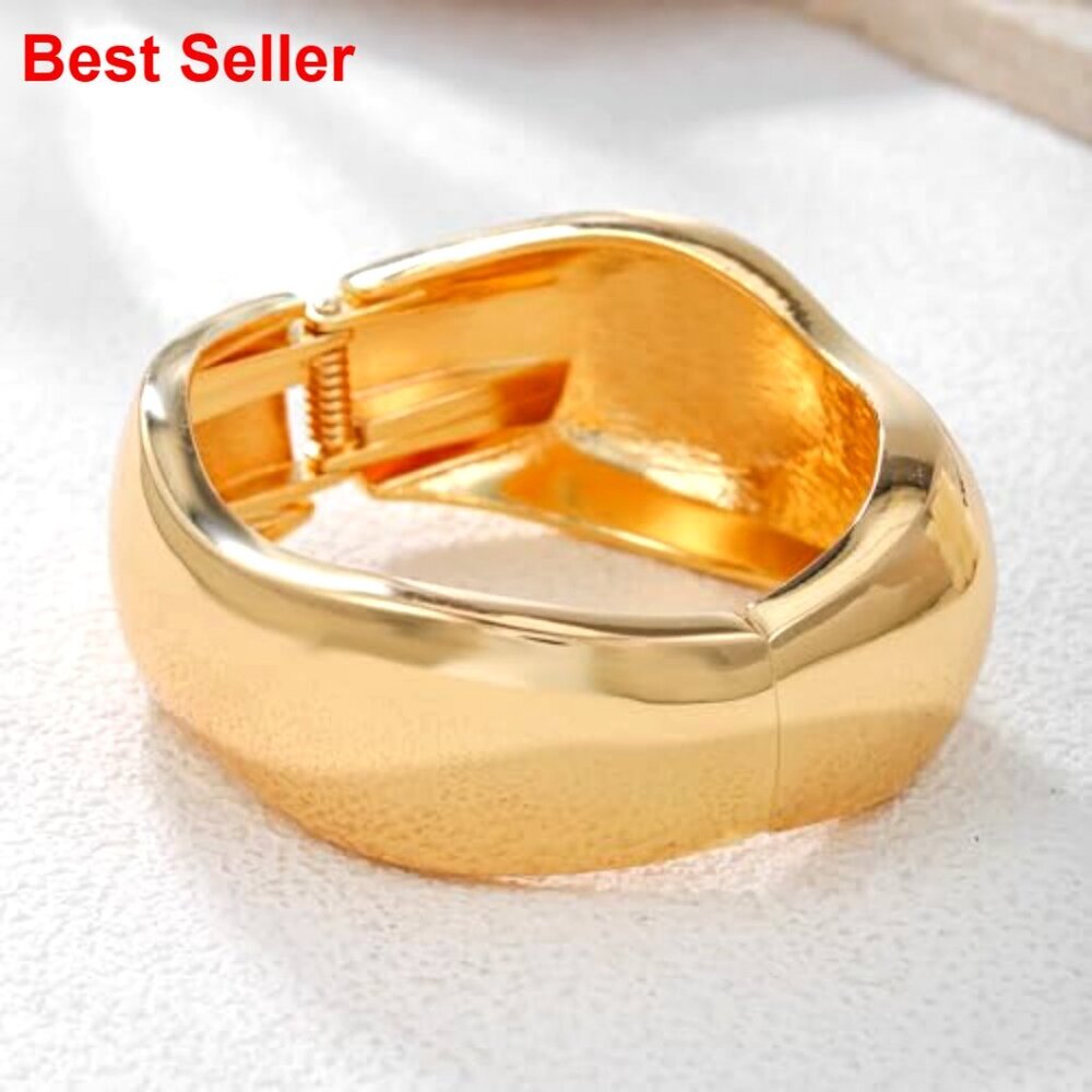 Gold Plated Zinc Alloy Hinged Cuff Bangle Bracelet for Women - Picture 5 of 7